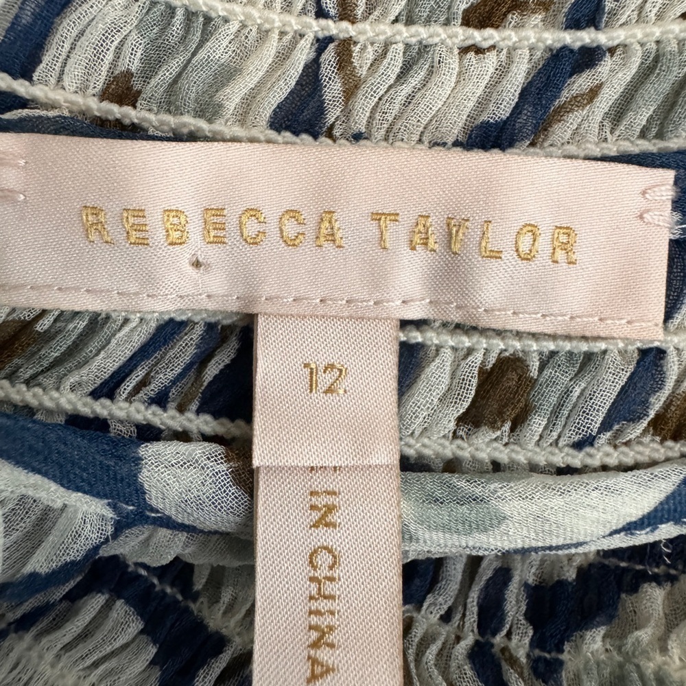 Rebecca Taylor Cottagecore Floral Blue and Cream Long Dress Size 12 F45 - Picture 15 of 16